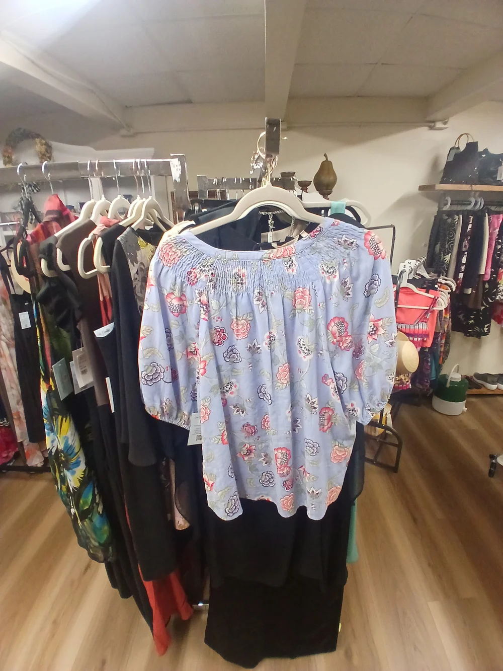 LOFT Pastel Blue Floral Smocked Blouse